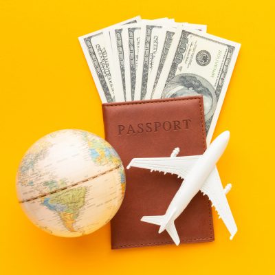 top-view-passport-banknotes